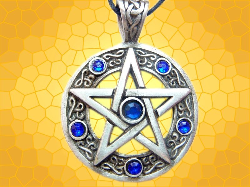 Pendentif Symbolique Pentagramme Pierres Bleues Bijou Celtique Croix ...