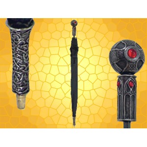 Parapluie Celtique Pépin Gothique Fantasy Dragon et Gemme Rouge